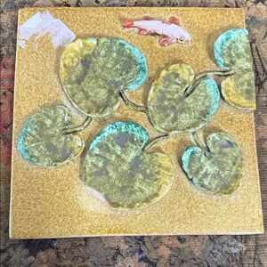 Artistic Ceramic Tile with Lily pad and Koi Design